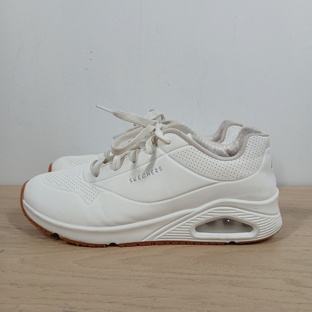 Skechers Slip Resistant Sneakers Women's‎ 9 Work White Leather  Air-Cushion